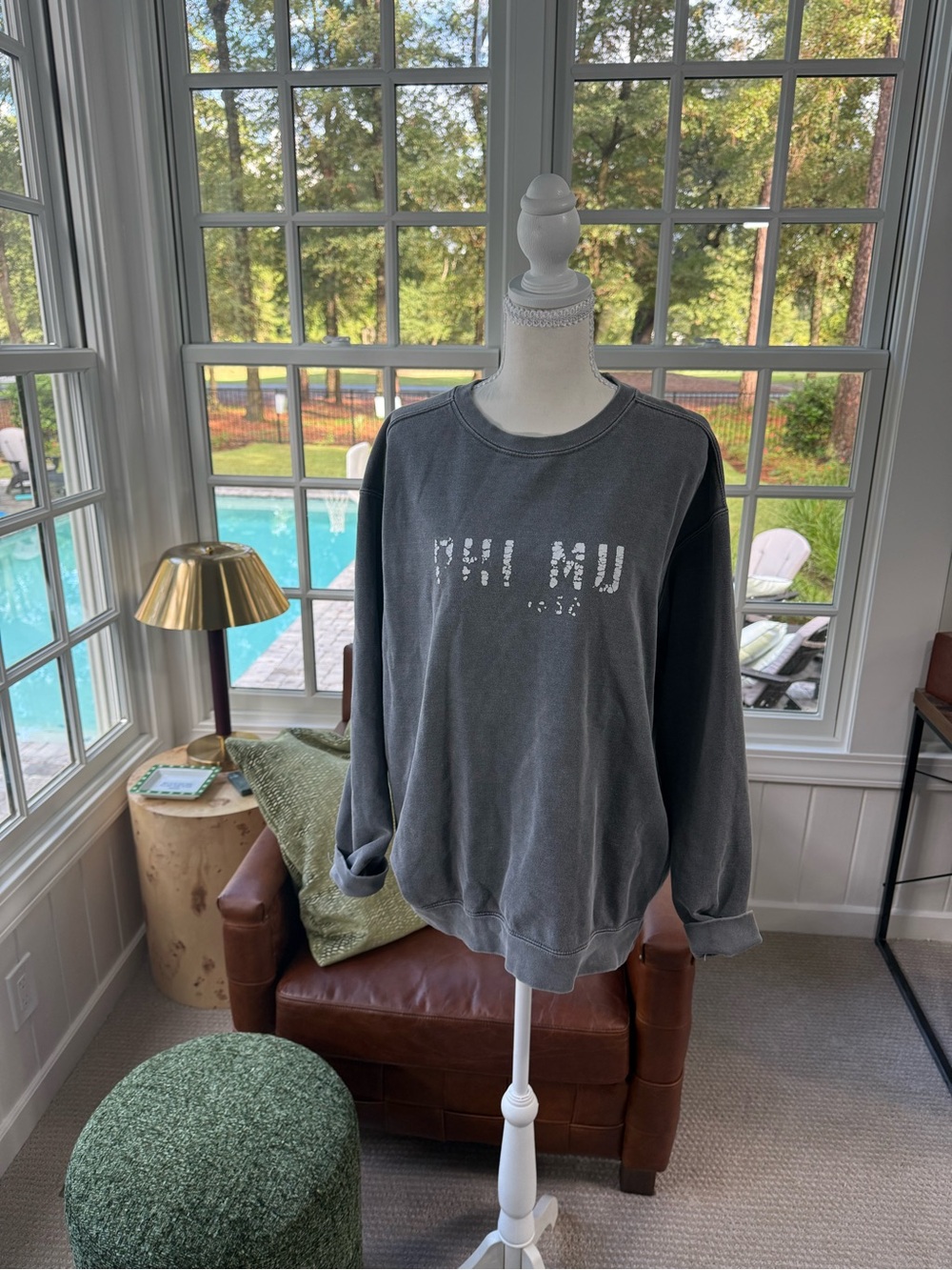 Comfort Colors “PHI MU” Vintage-Style Women’s Charcoal Gray Crewneck Sweatshirt